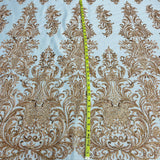 Beaded Lace Fabric Embroidered on Polyester Net Mesh