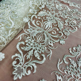 1 Yard Elegant Corded Bridal Lace Fabric Embroidered on Polyester Net Mesh