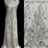 Beaded Lace Fabric on Polyester Net Mesh