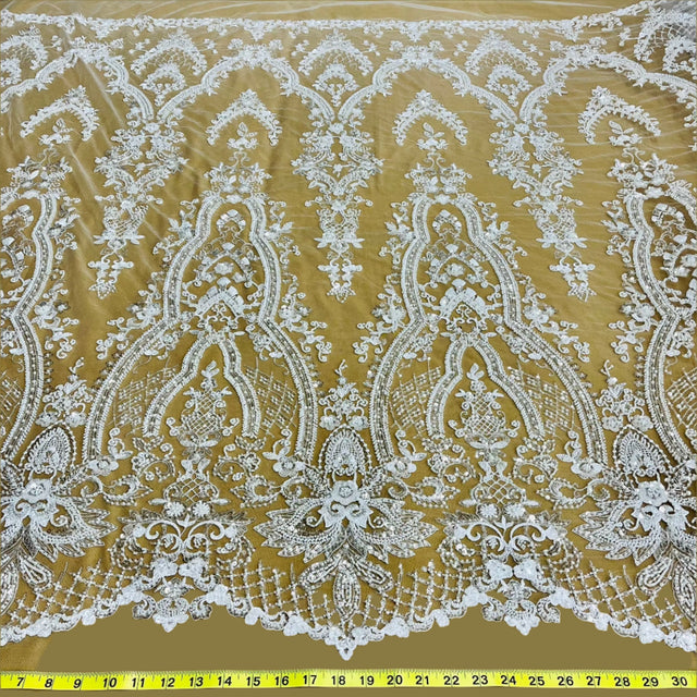 Beaded Lace Fabric on Polyester Net Mesh 52"