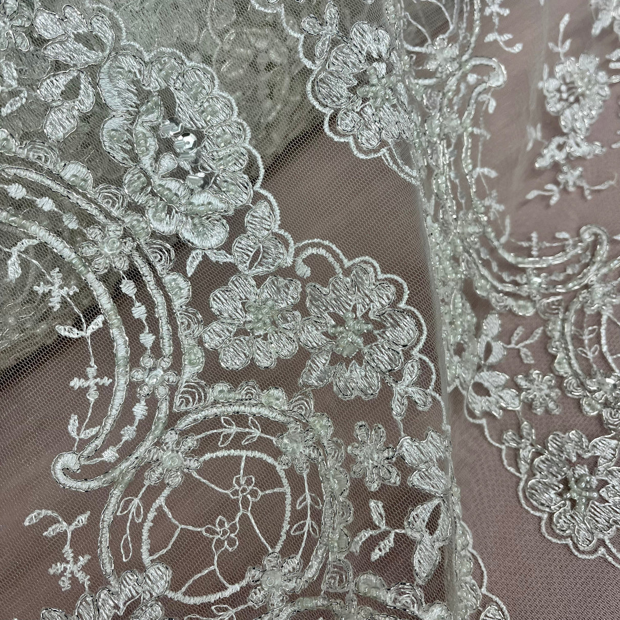 Beaded Corded Bridal Lace Mesh