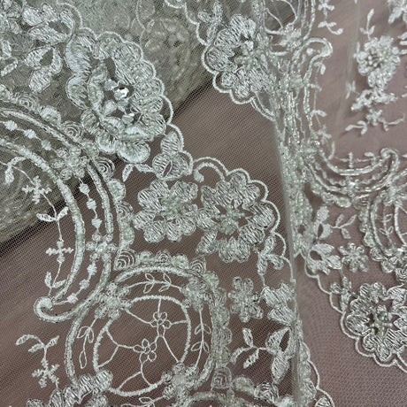 Beaded Corded Bridal Lace Mesh