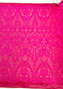 Heart Sequin Damask Polyester Fabric - Heart Damask, Iridescent Sequins, 54" Width (1 Yard)