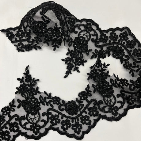 Beaded Corded Floral Lace Trim 6"