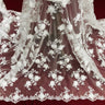 1 Yard Beaded 3D Floral Lace Fabric Embroidered on 100% Polyester Net Mesh White