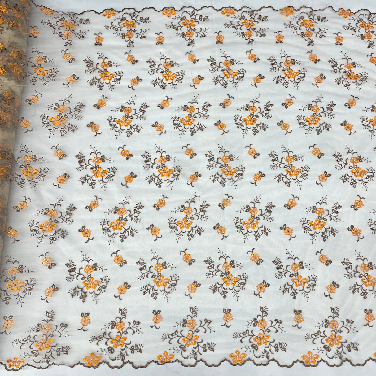 Beaded Lace Fabric on Polyester Net Mesh