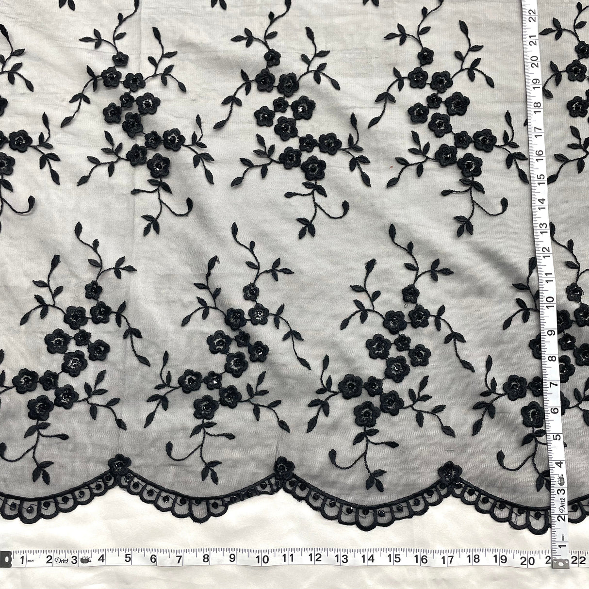 Beaded Lace Fabric on Polyester Net Mesh