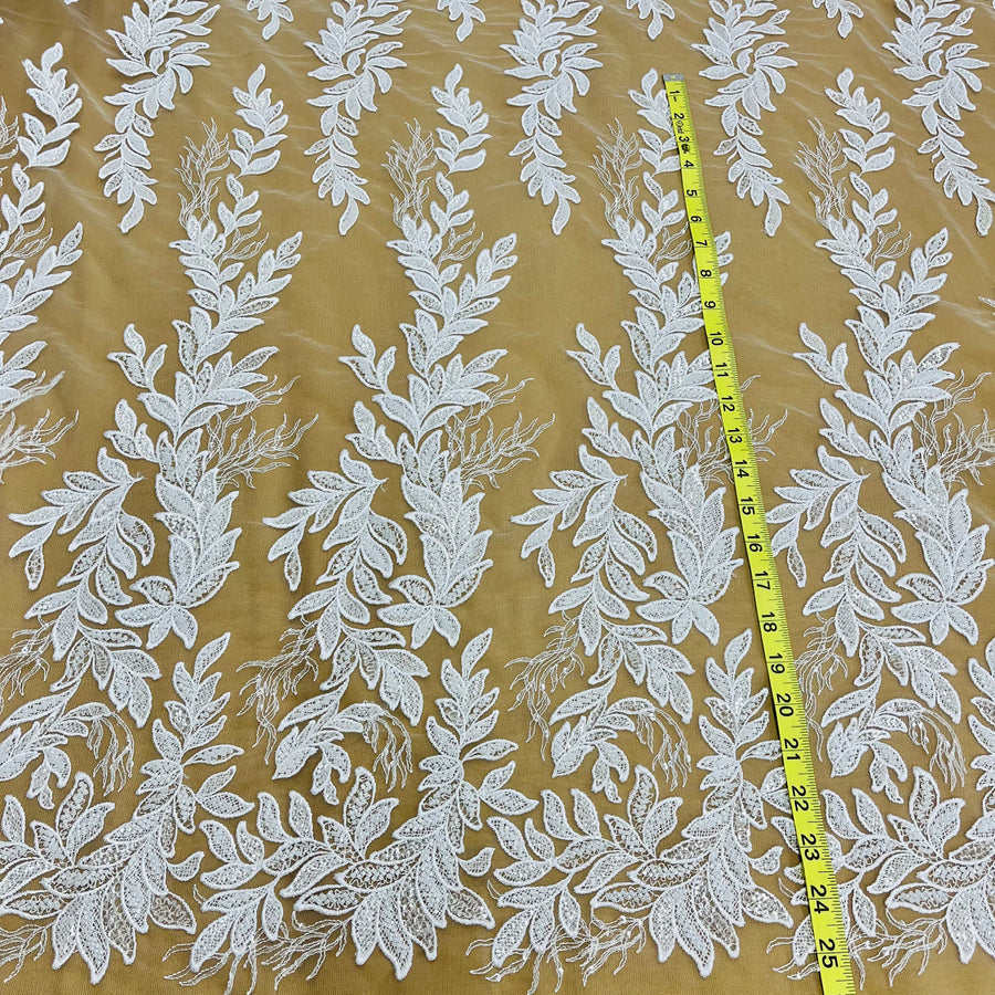 1 Yard Handmade Beaded Lace Fabric Embroidered on Polyester Net Mesh 54 inch Width