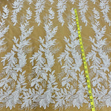 1 Yard Handmade Beaded Lace Fabric Embroidered on Polyester Net Mesh 54 inch Width