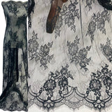 1 Panel Chantilly Embroidered Lace Fabric with Eyelash Scallop – White – 3 Yards x 52"