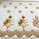 1 yarda de tela de encaje floral 3D con cuentas bordada sobre malla de red 100% poliéster Oro 52" de ancho