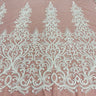 1 Yard Beaded Lace Fabric Embroidered With Fuzzy Thread, White, Ivory, Black, and Gold