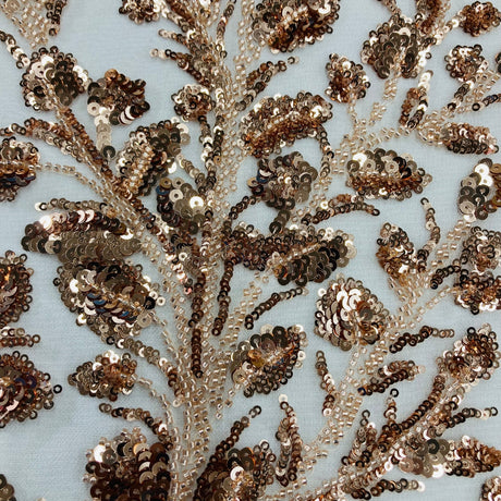 Beaded Sequined Lace Fabric on Polyester Net Mesh