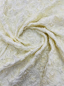 Rosette 3D Satin Polyester Fabric - 3D Rosette Design, 54" Width (1 Yard)