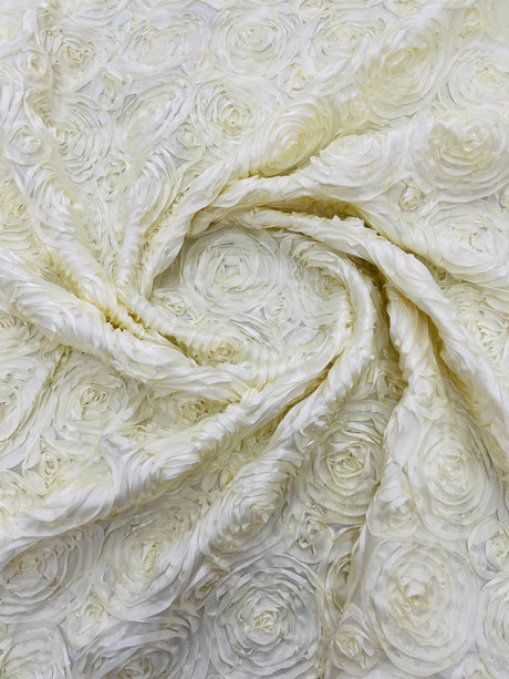 Rosette 3D Satin Polyester Fabric - 3D Rosette Design, 54" Width (1 Yard)