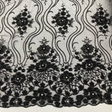 Beaded Lace Fabric on Polyester Net Mesh