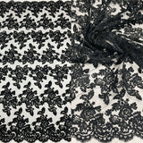 1 Yard - Corded Bridal Lace Fabric Embroidered on 100% Polyester Net Mesh - 51" Wide