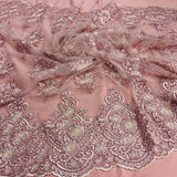 Beaded Corded Lace Fabric Metallic Scallops
