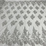 1 Yard Silver Beaded 3D Floral Lace Fabric Embroidered on Polyester Net Mesh Couture 52 Inch Width