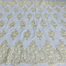 Beaded Corded Lace Fabric - Scalloped Embroidered Metallic Lace, 54" Width (1 Yard)