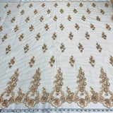 1 Yard Ivory Beaded and Corded Bridal Lace Fabric Embroidered on Polyester Net Mesh 54 Inch Width