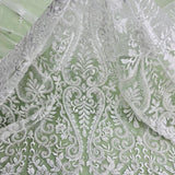 1 Yard Beaded Lace Fabric Embroidered on 100% Polyester Net Mesh | Ivory