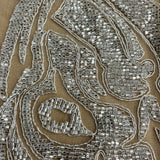 Beaded & Corded Bridal Lace Fabric - Embroidered 100 Percent Polyester Net Mesh, Ivory, Antique Silver, Gold, Silver, White, 58" Width (1 Yard)