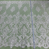 1 Yard Exquisite Bridal Lace Fabric Embroidered on 100% Polyester Net Mesh White