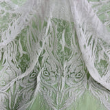 Beaded & Corded Bridal Lace Fabric - Embroidered 100 Percent Polyester Net Mesh, Ivory, Antique Silver, Gold, Silver, White, 58" Width (1 Yard)