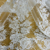 Beaded Lace Fabric Embroidered on Polyester Net Mesh 52"
