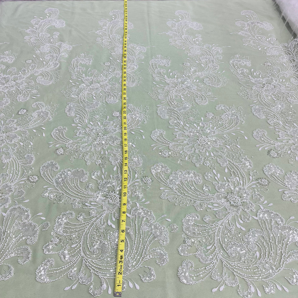 Beaded Lace Fabric on Polyester Net Mesh