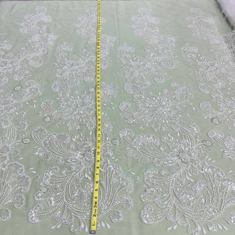 Beaded Lace Fabric on Polyester Net Mesh