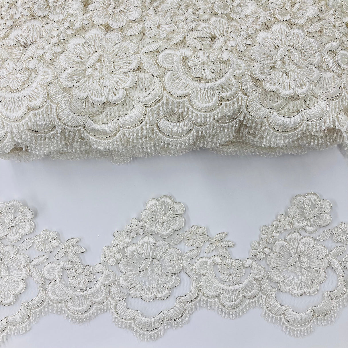 Corded Lace Trimming 100% Polyester Net Mesh 4"