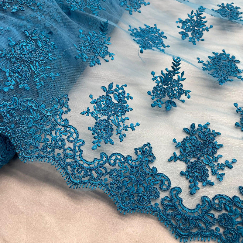 Corded Bridal Lace Fabric - Embroidered Floral Pattern, 52" Width (1 Yard)