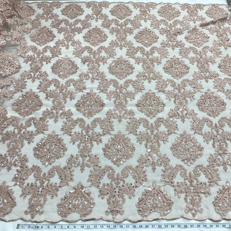 1 Yard Beaded Lace Fabric Embroidered 100 Percent Polyester Net Mesh 56 inch Width