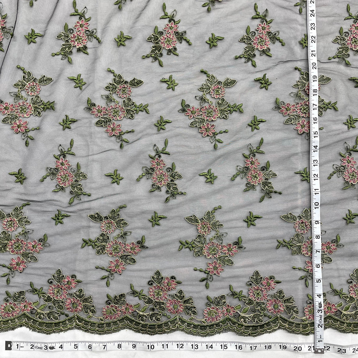 Corded Bridal Lace Fabric - Sage/Pink, Rainbow, Camel/Yellow, Silver, 51" Width (1 Yard)