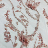 Beaded 3D Floral Lace Fabric 48" Wide