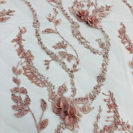 Beaded 3D Floral Lace Fabric 48" Wide