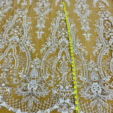 Beaded Lace Fabric on Polyester Net Mesh 52"