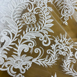 1 Yard Corded Bridal Lace Fabric Embroidered on Polyester Net Mesh 52 inch Width