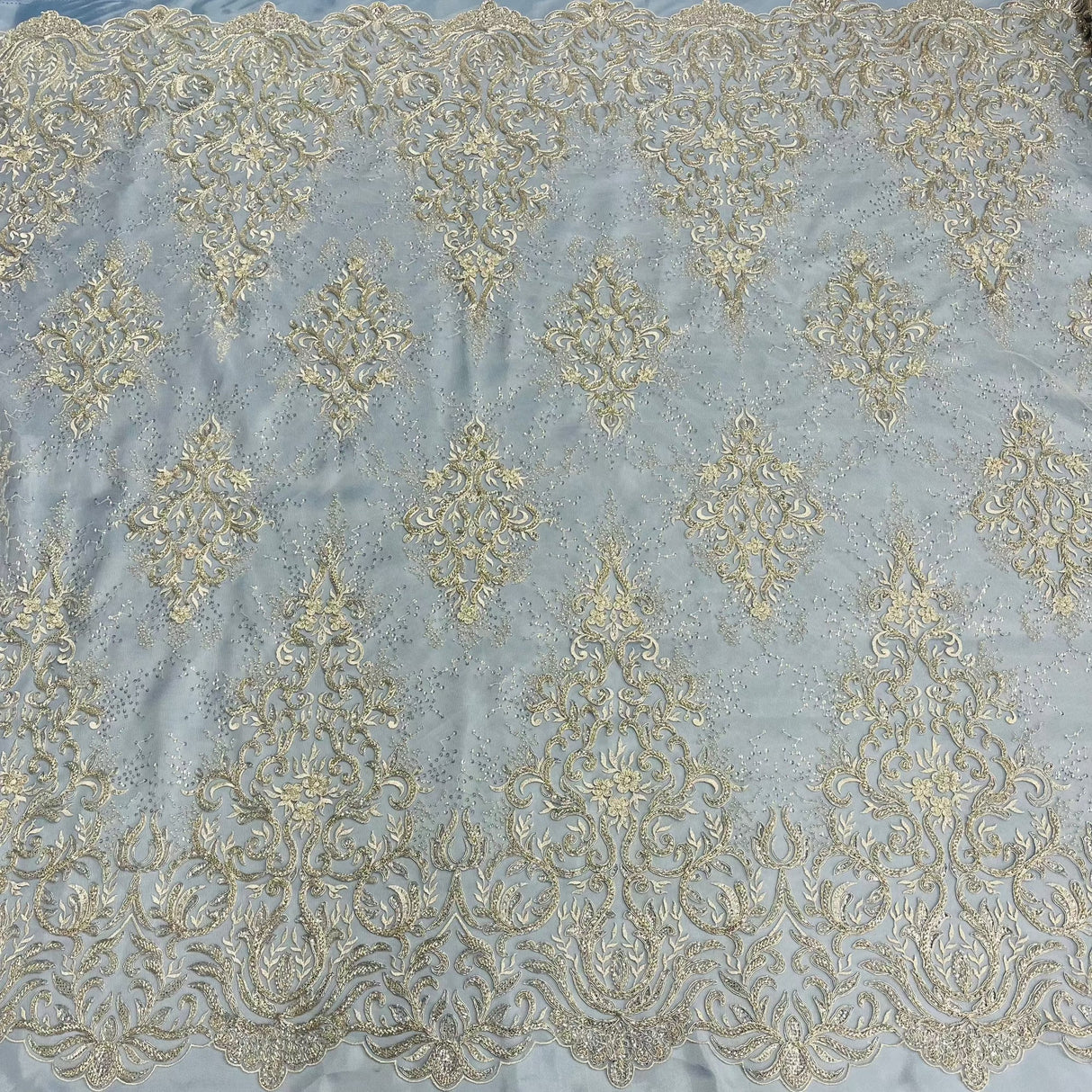 Beaded Corded Bridal Lace Fabric 56" Wide