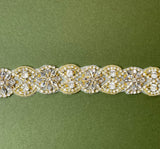 Crystal Floral Bridal Rhinestone Sash Applique Crystal Sash Fabric - Silver Floral Pattern, 18.75" X 1.25" (1 Piece)
