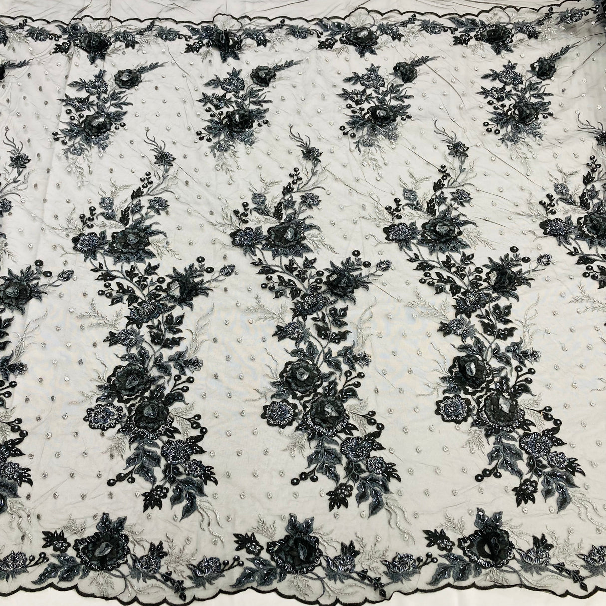 Beaded 3D Floral Lace Fabric