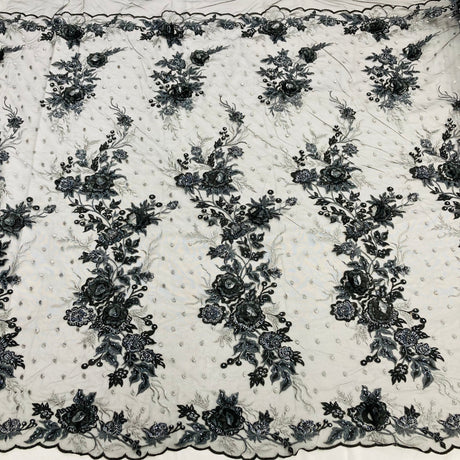 Beaded 3D Floral Lace Fabric
