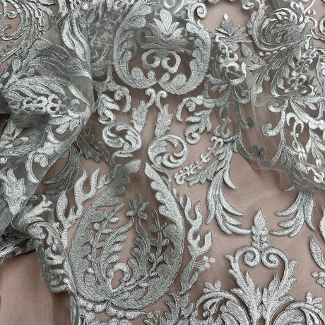 Corded Bridal Lace Fabric - Embroidered Floral Pattern, 48" Width (1 Yard)