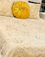 Golden Silver Metallic Faux Fur Blanket/Coverlet/Quilt Fabric - White Scattered Gold Foil, Cal King/Eastern King 104" X 93" (1 Piece)