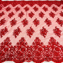 Beaded Corded Lace Fabric Metallic Scallops