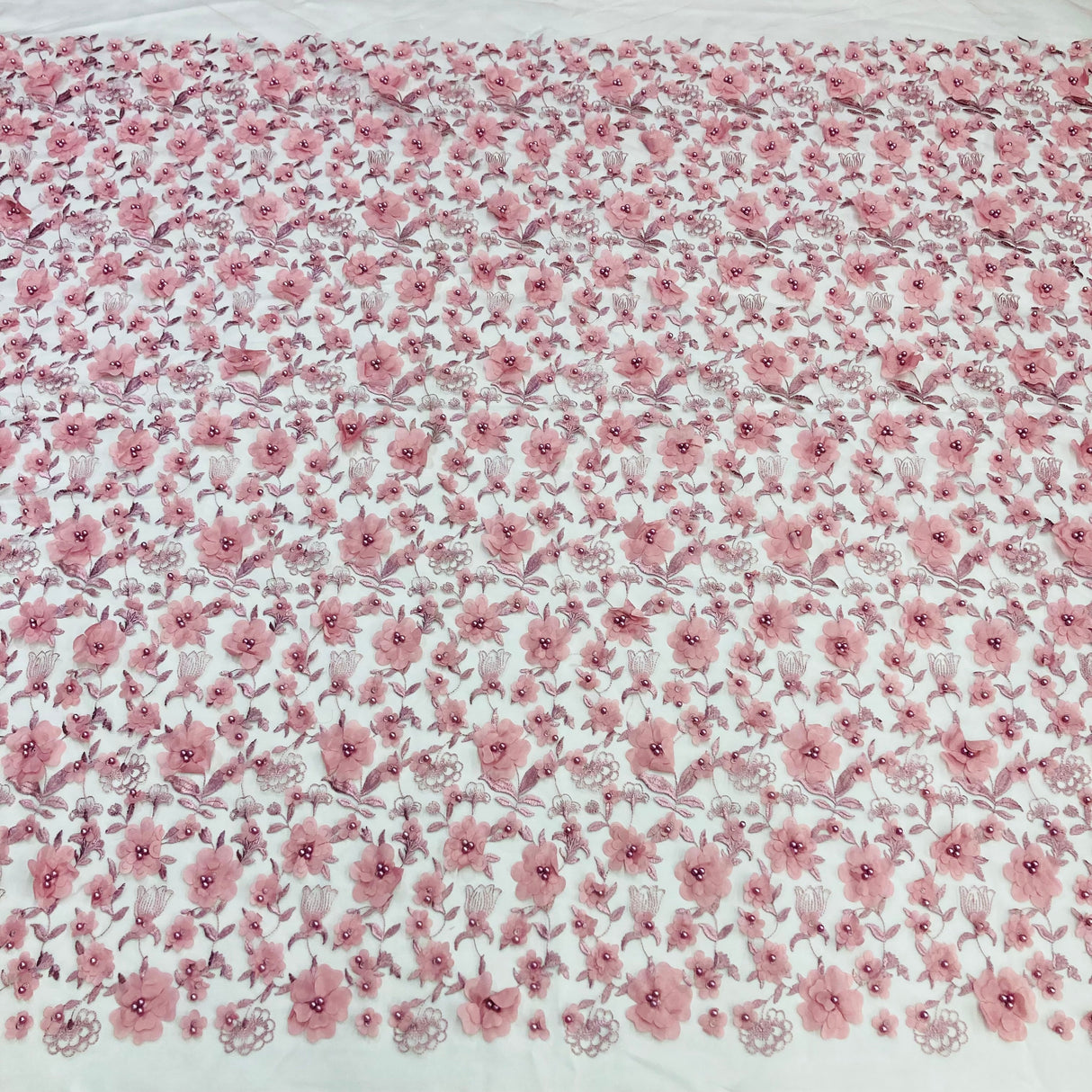 Beaded 3D Floral Lace Fabric