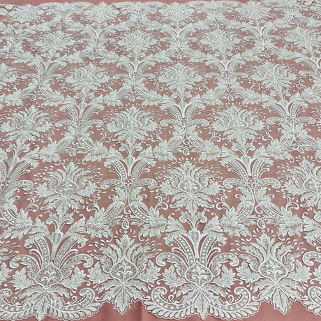 Beaded Lace Fabric on Polyester Net Mesh 48"