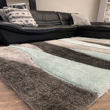 Touch Of Aqua Gray Silver Shag Area Rug Polyester Fabric - Plush Fluffy Shine 3D Stone Design, 2" Pile Height (2 Sizes)